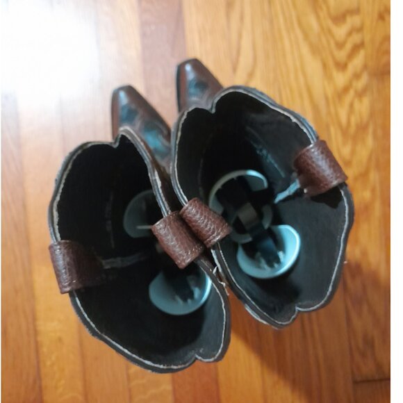 Women's Leather Tooled Snip Toe Brown Black J.B Dillon Cowboy Boots sz 7.5B - Picture 8 of 13